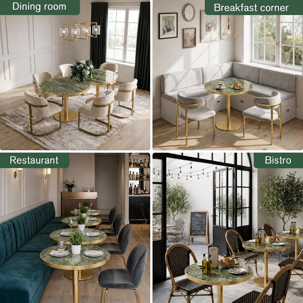 31.5" Tulip Table, Small Modern Round Dining Table for 2-4, Sintered Stone Circle Dining Tables with Golden Metal Pedestal Base, Tulip Tables for Kitchen/Cafe/Small Spaces/Restaurant (Verde Alpi)