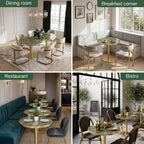 31.5" Tulip Table, Small Modern Round Dining Table for 2-4, Sintered Stone Circle Dining Tables with Golden Metal Pedestal Base, Tulip Tables for Kitchen/Cafe/Small Spaces/Restaurant (Verde Alpi)