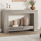 Garvee 47" Farmhouse 2-Tier Console Table for Entryway, Grey | Sofa Table with Storage, Sturdy U-Shaped Base, Long Entryway Table for Living Room, Easy Assembly
