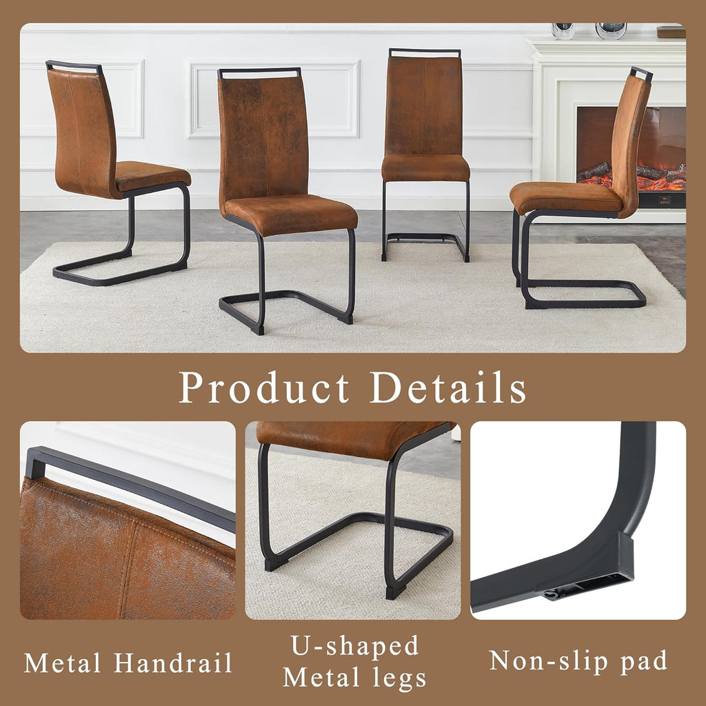 Baysitone Modern Dining Chairs Set of 6, Side Dining Room Chairs, High Back Kitchen Chairs with Suede Fabric Padded Seat for Dining Room,Kitchen, Living Room Brown