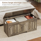 39.4" Storage Chest, Retro Storage Bench, Storage Trunk with 2 Safety Hinges, Large Entryway Bench Box, 39.4 x 15.7 x 18.3 Inches, U-Shaped Opening for Entryway Hallway Living Room, Light Greige