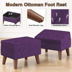 FAGAGA Storage Ottoman, Small Foot Stool Ottoman with Adjustable Lid | Sturdy Wood Legs, Modern Foot Rest for Living Room, Bedroom, Couch, Enterway, Purple