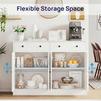 holzart 49" White Buffet Cabinet with Doors & Drawers, Modern Kitchen Storage Sideboard, Coffee Bar Console Table for Dining Room, Living Room, Entryway