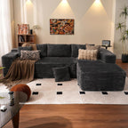 ovios 104" Cloud Couch with L-Shape Chaise,Modern Sectional Modular Sofa with Deep Seat, Upholstered Couches for Living Room Bedroom,No Assembly Required, Grey (Plush Corduroy Fabric)