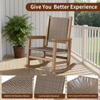 HDPE Outdoor Rocking Chair Set of 2, Wicker Patio Rocking Chair for Adult, All Weather Rocking Chair Outdoor for Porch, Garden, Lawn, and Balcony (Brown)