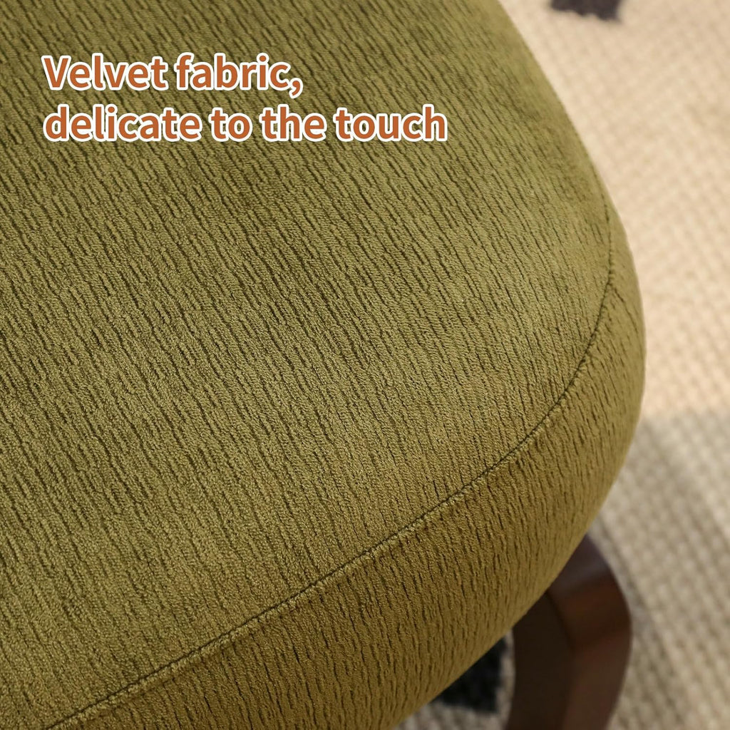 KEIKI Cute Comfy Accent Chair with Solid Wood Legs, Velvet Upholstered Single Sofa Chair for Living Room, Bedroom, Balcony or Waiting Room, Cozy Armless Cloud Chair Design, Green