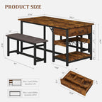 CABIHOME Dining Table Set for 4, Dining Room Table with Storage Drawers & Wine Rack, Kitchen Dining Table Set with Upholstered Benches for Dining Room-Retro Brown