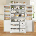 72''H Farmhouse Kitchen Pantry Cabinet, Freestanding Kitchen Pantry with Door Shelves, Adjustable Shelves, and 6 Drawers, Large Cupboard for Dining Room Living Room, White
