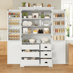 Shaker Style Kitchen Pantry with Drawers, Freestanding Storage Cupboard with Door Shelves, Adjustable Shelves and Pull-Out Trays,for Dining Room (White-B)
