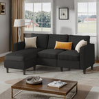 Shintenchi L Shaped Sectional Sofa Couch,Convertible Modular Sofas with Movable Ottoman,3-Seat Upholstered Corduroy Couch,Small Couches for Living Room,Apartment,Office(Black)