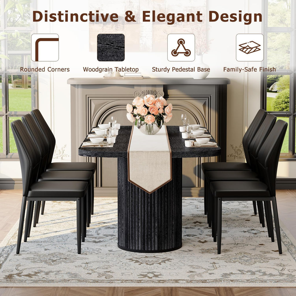 79" Black Dining Table Set for 10,Large Dining Room Table Set for 10 with Fluted Double Pedestal Base & Cushioned Chairs,Modern Luxe Rectangular Wood Kitchen Table Set for Family Gatherings
