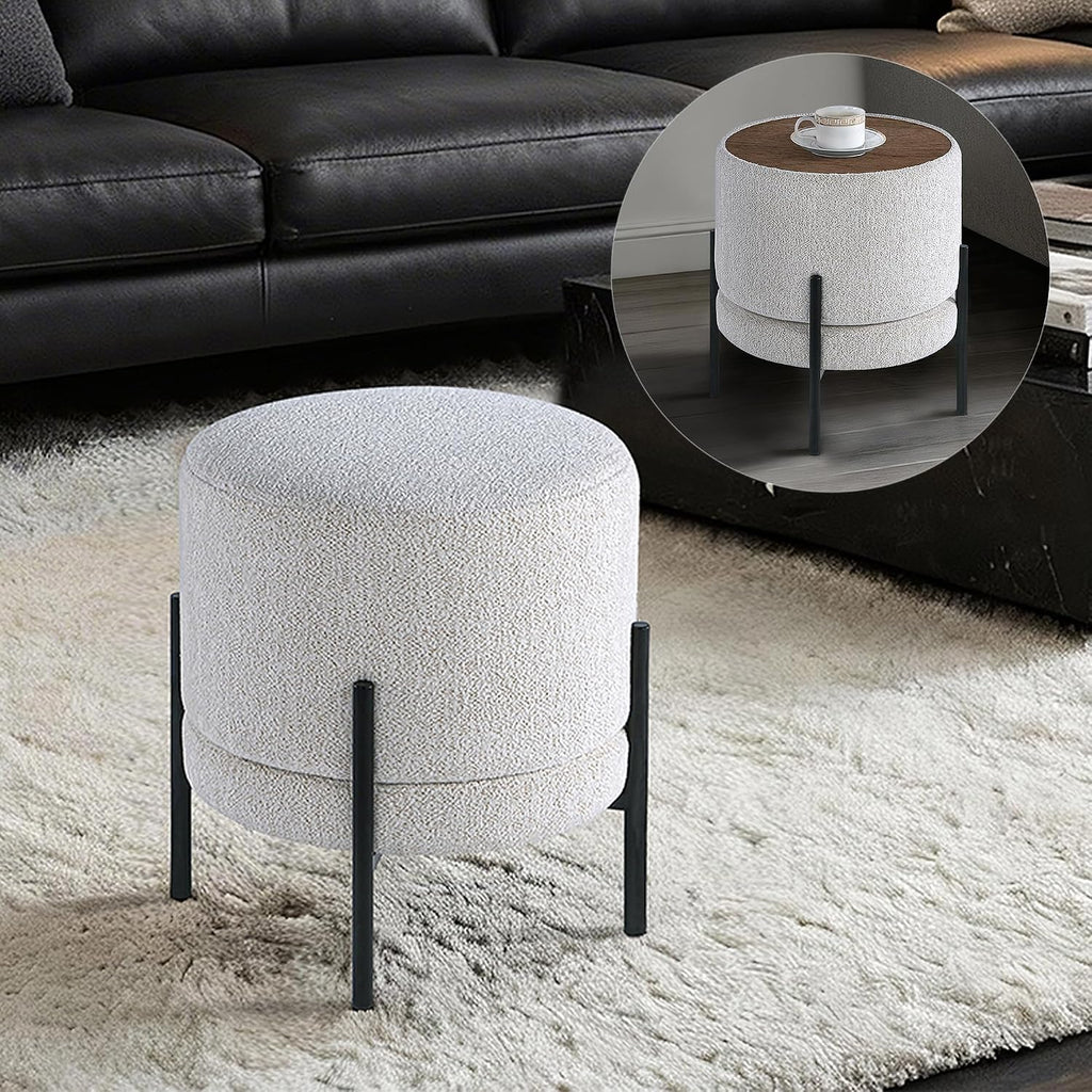 Get Set Style Multifunctional Ottoman with Side Table, Soft Round Footrest Stool,Vanity Stool with Metal Legs, Modern Decorative Furniture Vanity Chair for Makeup Room, Bedroom, Living Room