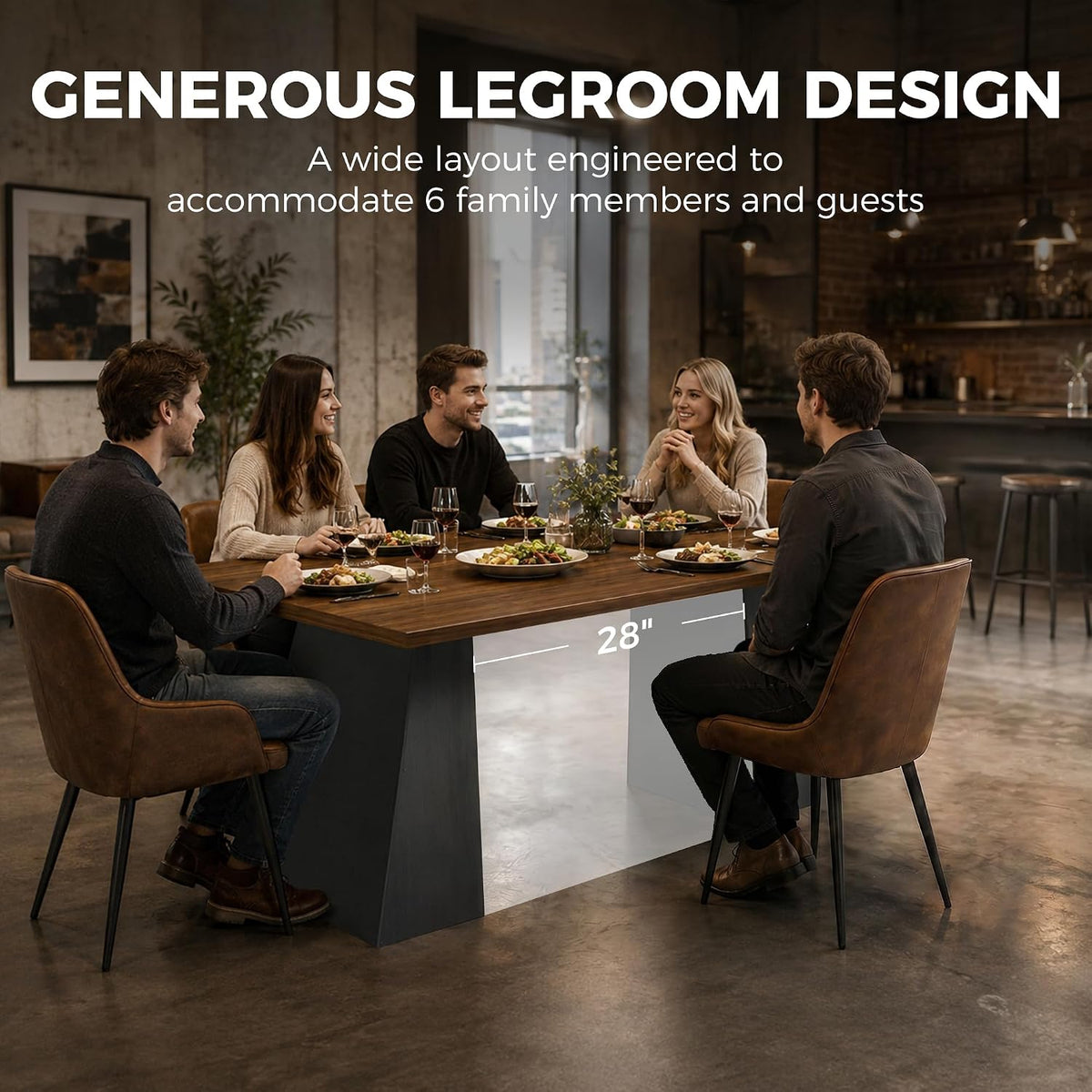 HOMCOM Modern Dining Table for 6, 63" Rectangle Kitchen Table with Trapezoid Pedestal Base, Dining Room Table for Home, Apartment, Livign Room Black and Light Walnut