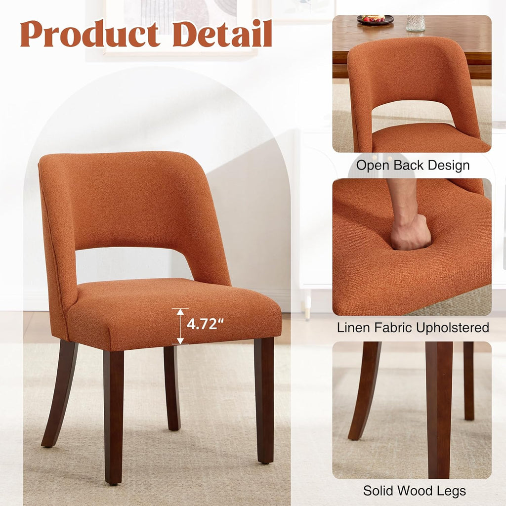 Dining Chairs Set of 4,Modern Dining Room Chairs with Thick Cushions,Upholstered Linen Fabric Kitchen Chairs for Kitchen Dining Room Orange