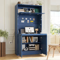 Compact Kitchen Pantry,69''H Buffet with Hutch and Foldable Workstation,Storage Cupboard with Adjustable Shelf and Power Outlet for Dining, Living Room (Dark Blue-f)