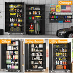 PAOFIN 75''H Metal Garage Storage Cabinet with Wheels,Steel File Cabinets with 2 Doors and 5 Adjustable Shelves for Home Office, Warehouse, Required Assembly,Black
