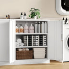CJF Pantry Cabinet, Metal Pantry Storage Cabinets with Doors and 2 Adjustable Shelves, 36" H Locking Cabinet for Kitchen Storage, Home, Garage, Utility Room and Basement, White