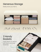 SONGMICS Ottoman Storage Bench, 43 Inch Foldable Foot Rest | Corduroy, for Entryway, Living Room, Bedroom, Cream White, MINOTA Collection ULSF604W01