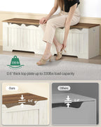 Hzuaneri 59" Storage Chest, Storage Bench Trunk with 2 Hinges, Wooden Box, Lift-Top Chest Organizer, Shoe Bench for Entryway, Bedroom, Living Room, Rustic White SB01514X