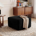 27.6" Floor Ottoman, Plush Corduroy Ottoman Foot Rest for Couch in a Box, Compressed Soft Foam Footrest No Assembly Require, Large Square Footstool for Living Room, Bedroom, Black