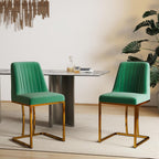 LSSBOUGHT Velvet Upholstered Dining Chairs Set of 2, Mid Century Modern Padded Chair with Gold Metal Frame for Restaurant,Dining Room,Kitchen (Green, 2PCS)