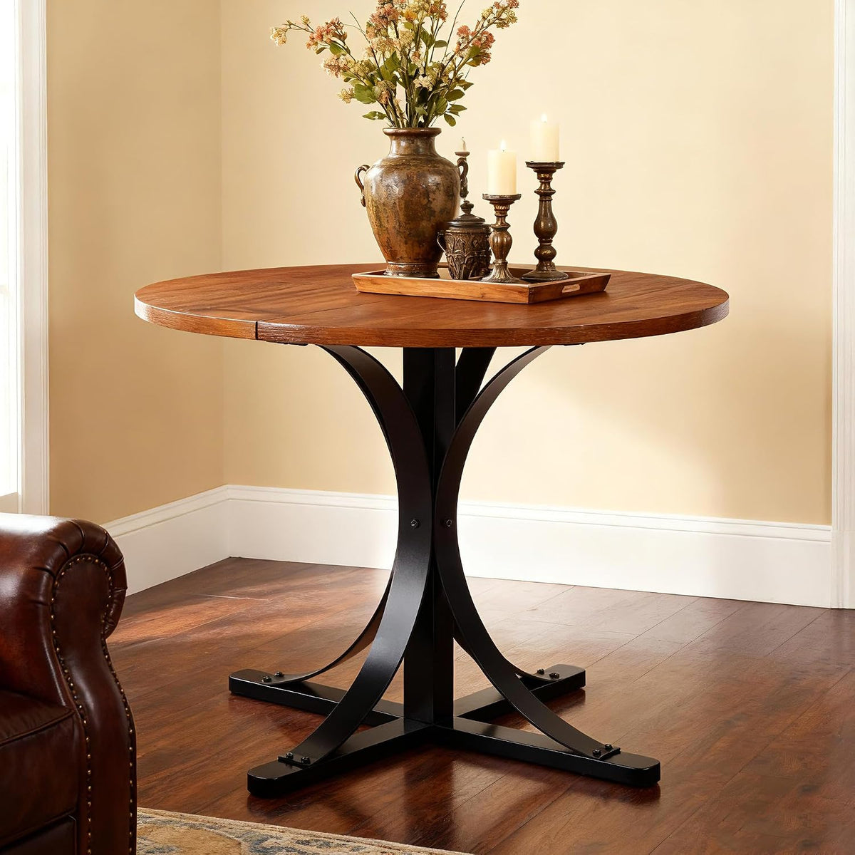 Need 36 Inch Round Dining Table for 2-4 People, Small Circle Kitchen Table, Space Saving Kitchen Dining Table for Dining Room, Kitchen, Apartment, Rubber Wood Tabletop, 220LBS Capacity