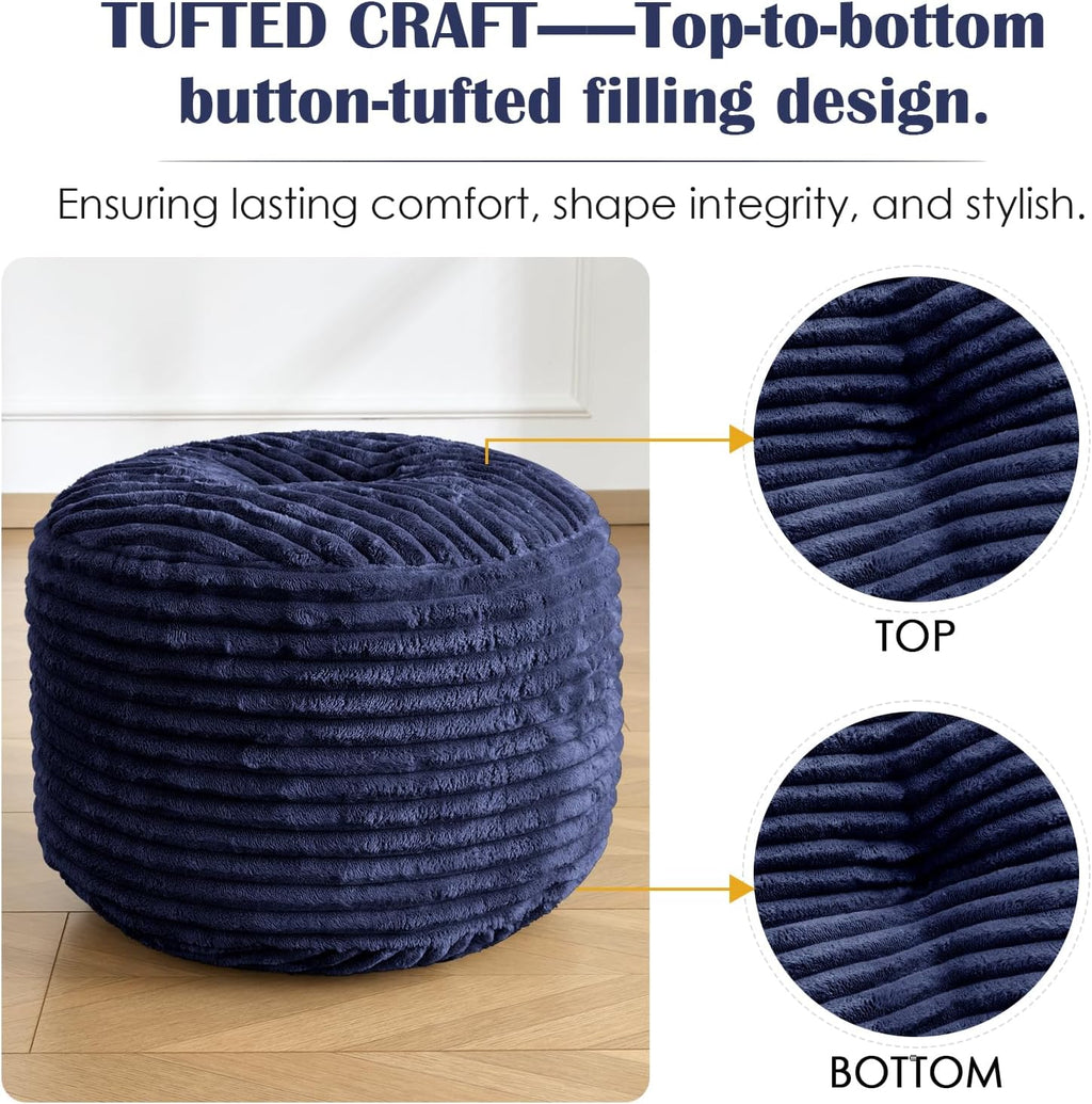 SHOUREN Stuffed Round Ottoman,Pouf Ottoman Foot Rest,20 X 15 in,Navy | Corduroy Cover,Memory Foam Filler,Pouf Storage Ottoman Footstool for Living Room,20 X 15 Floor Poufs for Couch,Footrest Only