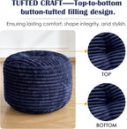 SHOUREN Stuffed Round Ottoman,Pouf Ottoman Foot Rest,20 X 15 in,Navy | Corduroy Cover,Memory Foam Filler,Pouf Storage Ottoman Footstool for Living Room,20 X 15 Floor Poufs for Couch,Footrest Only