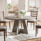 Tribesigns 47 inch Round Dining Table Wood Kitchen Table for Dining Room, 47" Dinner Room Tables for 4-6, Farmhouse Accent Furniture with Wooden Tabletop and Cross Base, Rustic Grey | for Dining Room