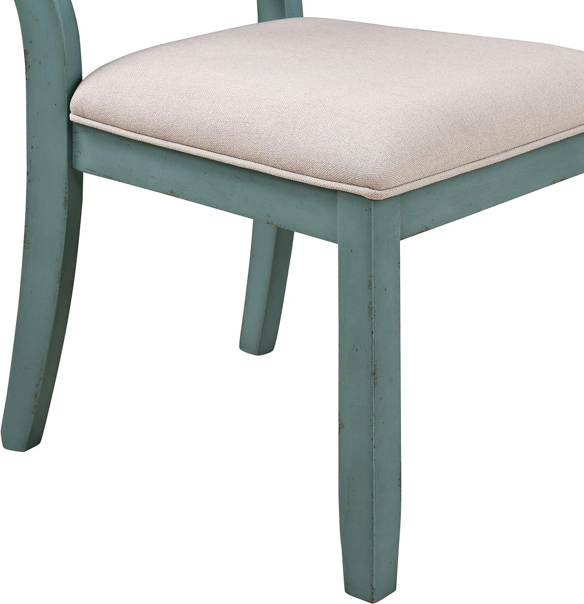 Roundhill Furniture Prato 6-Piece Dining Set, Dining Table with 4 Cross Back Chairs and Bench, Antique Blue and Distressed Walnut Finish