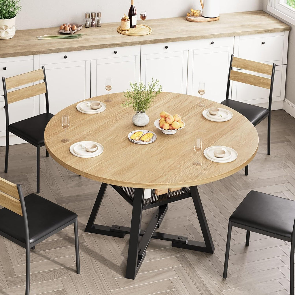 Jocoevol 47'' Round Dining Table for 4,Kitchen Dining Room Circle Dinner Pedestal Table,Space Saving Wood Kitchen & Dining Room Furniture (Natual Wood, 47In)