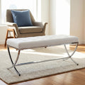 DUOMAY Modern Tufted Ottoman Bench, 45.75" W x 16.5" D x 19.25" H, White | PU Leather Upholstered, Button Tufted, Footrest Stool Vanity Seat, X Metal Legs