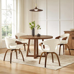 Zouron Mid-Century Swivel Dining Chair, Fabric Upholstered Accent Chairs with Bentwood Arms & Legs, Padded Armchair with Backrest for Kitchen, Dining Room, Living Room, Beige