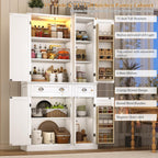 71"H Tall Kitchen Pantry Cabinet with LED Lights,39"W Modern Large Kitchen Hutch Cabinet w/6 Door Shelves,2 Large Drawer,Freestanding Food Pantry w/Adjustable Shelves for Kitchen,Dining Room,White