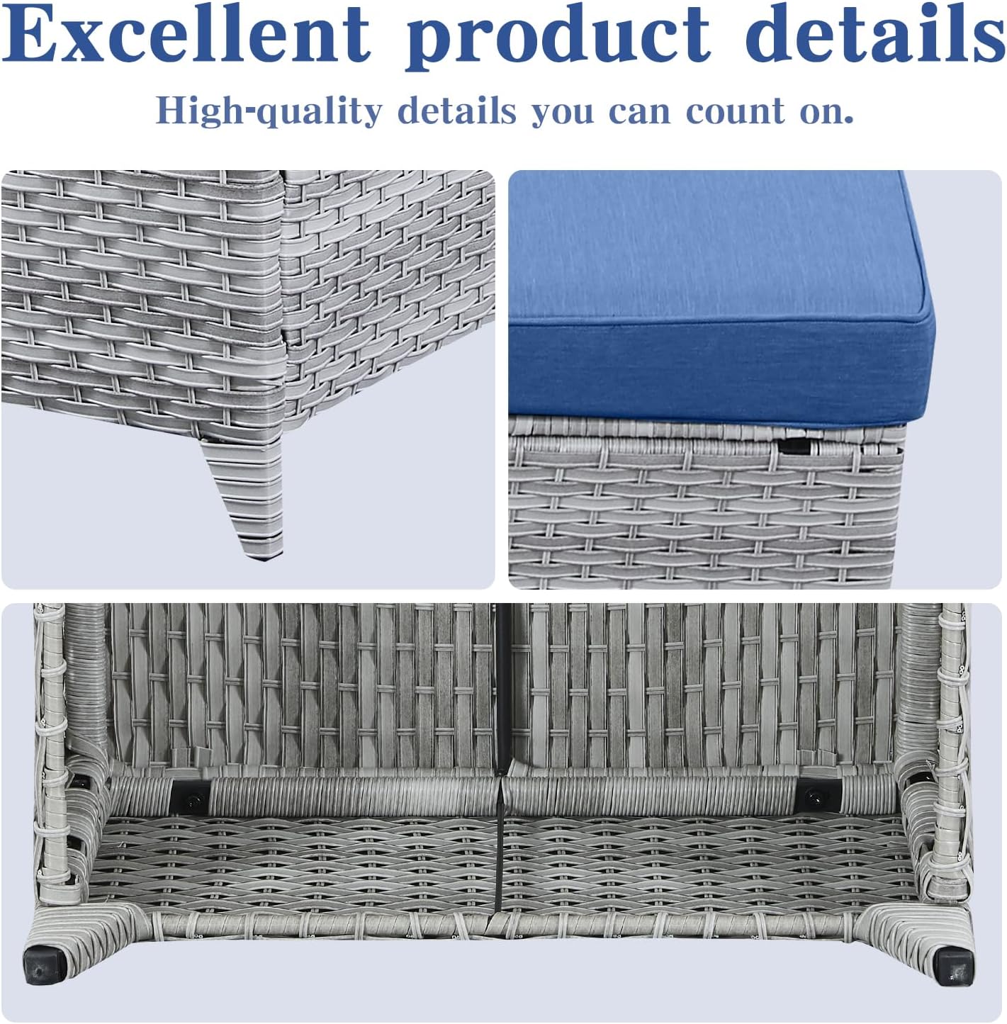 Belord Outdoor Furniture Ottoman Set of 2 Patio Seating Footstool All-Weather Rattan Wicker Ottoman Seat with Soft Cushions for Patio Furniture Set