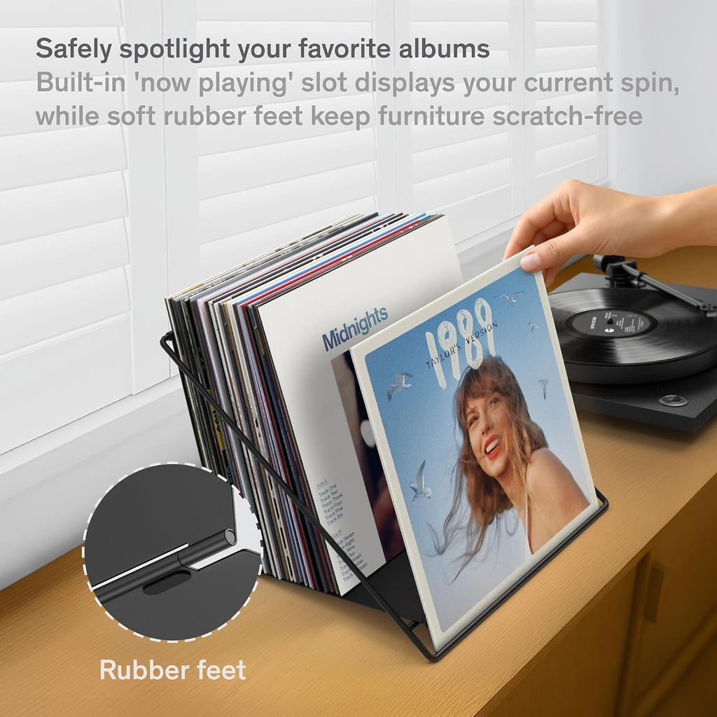 Boundless Audio Vinyl Record Storage Rack - Record Holder for 50 LPs, Black | Solid Steel Powder-Coated Finish - Patented Fold-Flat Frame - Minimalist Now Playing Album Display Stand & Crate Alternative