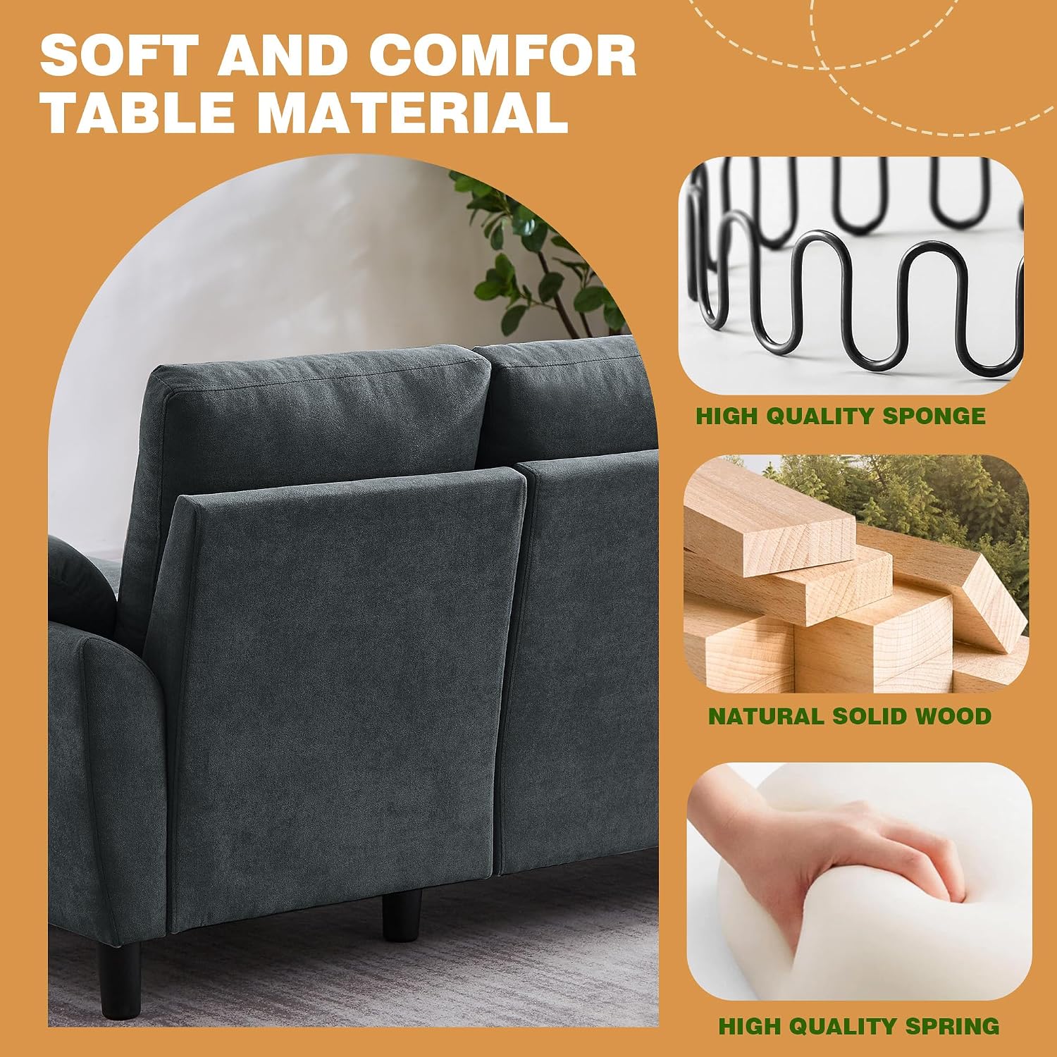 Convertible Sectional Sofa Set, 79" Modern L Shaped Couch, Linen Upholstered 3 Seat Sofa and 35" Accent Chair, Couches for Living Room, Apartment, Dark Grey