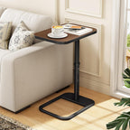 Kitstorack TV Tray Table, Adjustable Height & Rounded Metal Corners, Snack Table for Couch, Sofa, Bed, Chair, Living Room, C Shaped End Side Table for Eating, Dinner or Laptop, Small Spaces, Espresso