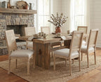 CIMOTA Farmhouse Dining Chairs Set of 8, French Rattan Dining Room Chairs with Rectangle Back/Distressed Wood Upholstered Vintage Side Chairs for Kitchen/Restaurant, Linen Beige/8PCS