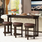Merax 4 Piece Bar Table Set with 3 PU Upholstered Bar Stools, Solid Wood Counter Height Kitchen Table Set, Breakfast Table with 3 Padded Stools for Living Room, Dining Room, Espresso