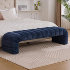 NIOIIKIT 69.7" Ottoman Bench, Teddy Upholstered Queen Size End of Bed Bench, Channel Tufted Entryway Bench with Cushion, Long Bedroom Bench, Window Bench Seat for Entryway, Living Room (Navy)