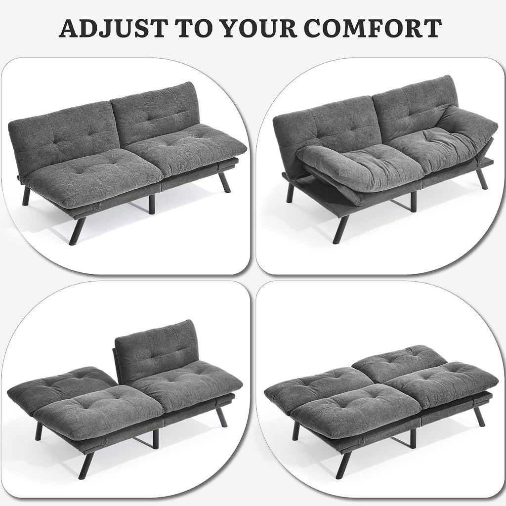 YITAHOME Convertible Futon Sofa Bed,70" Folding Futon Couch | Modern Memory Foam Loveseat Sleeper Recliner w/ Adjustable Backrest& Armrests,for Living Room Home Office Aprtment,Dark Gray