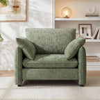 Elegant Oversized Accent Chair for Living Room, 42.1", Chenille, Green | Modern Upholstered Piping Single Reading Armchair with Cushion Backrest and 2 Pillows for Bedroom, Office, Reception Area