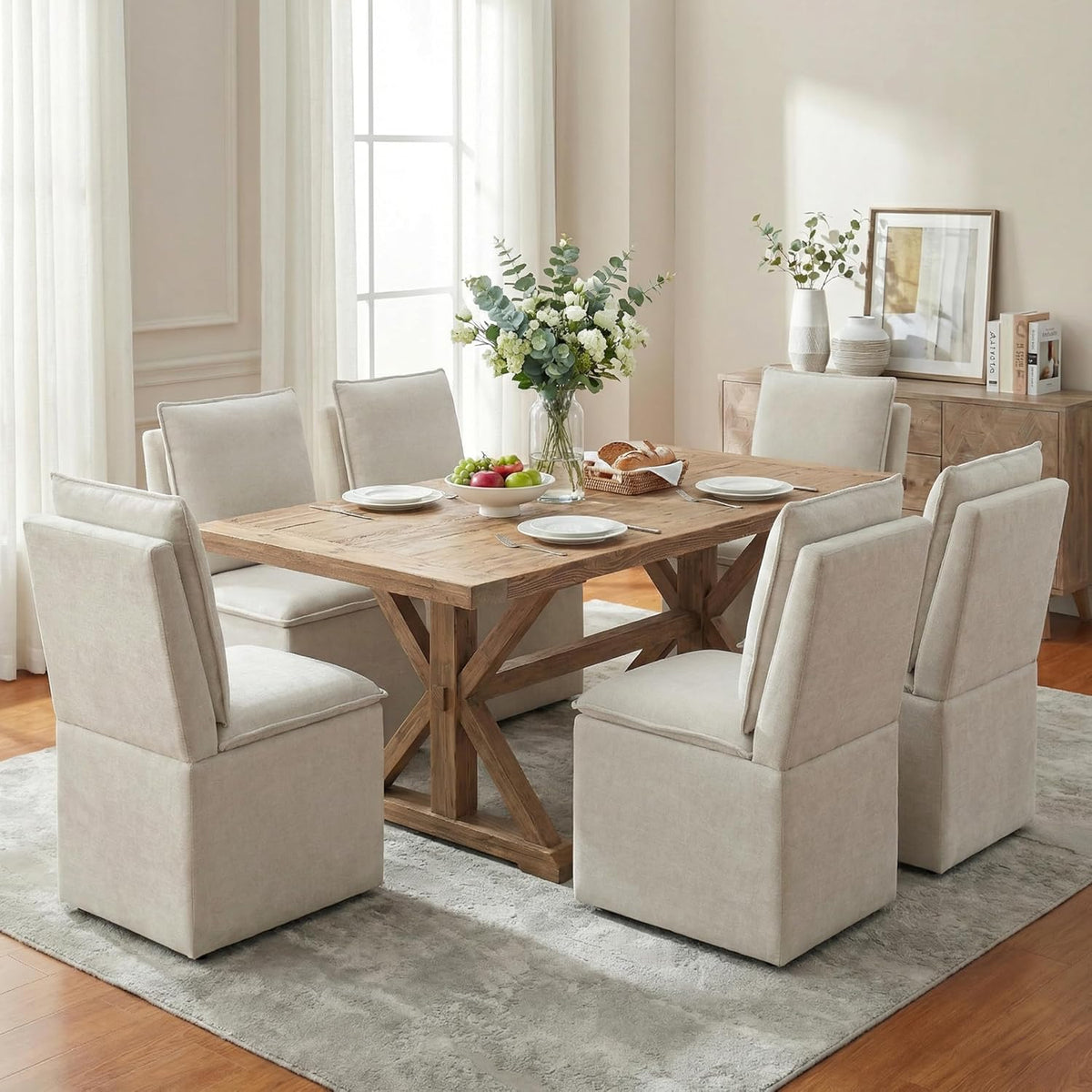 VKNOW Upholstered Dining Chairs Set of 6, Dining Room Chairs with Storage