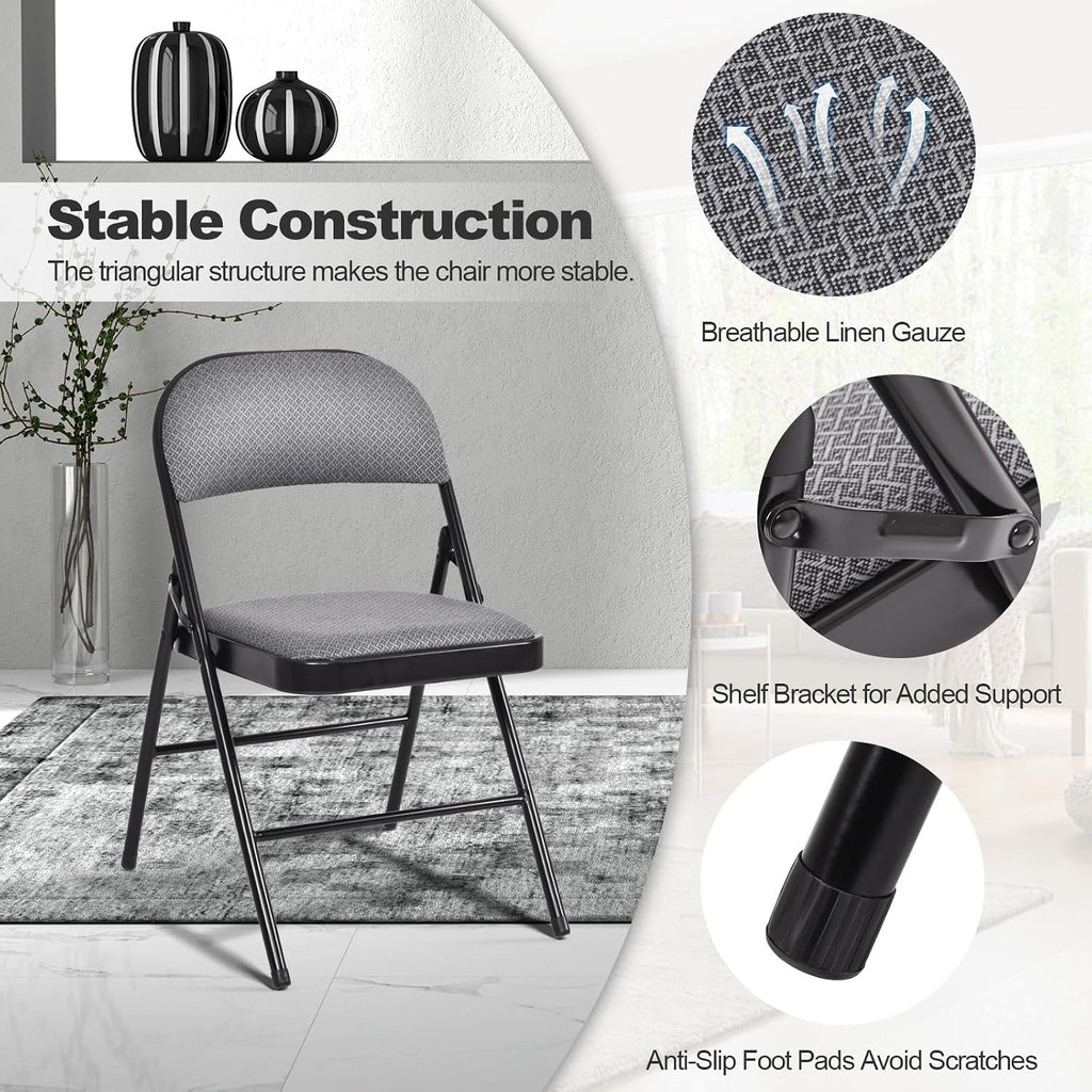 GIANTEX 6-Pack Folding Chairs Set - Waiting Room Chairs with Metal Frame, Fabric Upholstered Padded Seat, Foldable Party Chair Set, Event Chair, Folding Guest Chairs Set of 6, Grey