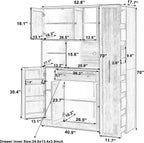roomfitters Large Kitchen Pantry Cabinet with Pull-Out Side Storage and Hutch, Shaker Style Buffet, Brown