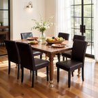 SyMax Dining Chairs Set of 4, Faux Leather Upholstered Dining Room Chairs, Modern Parsons Kitchen Chairs with Wood Legs, Brown (Only Chairs)