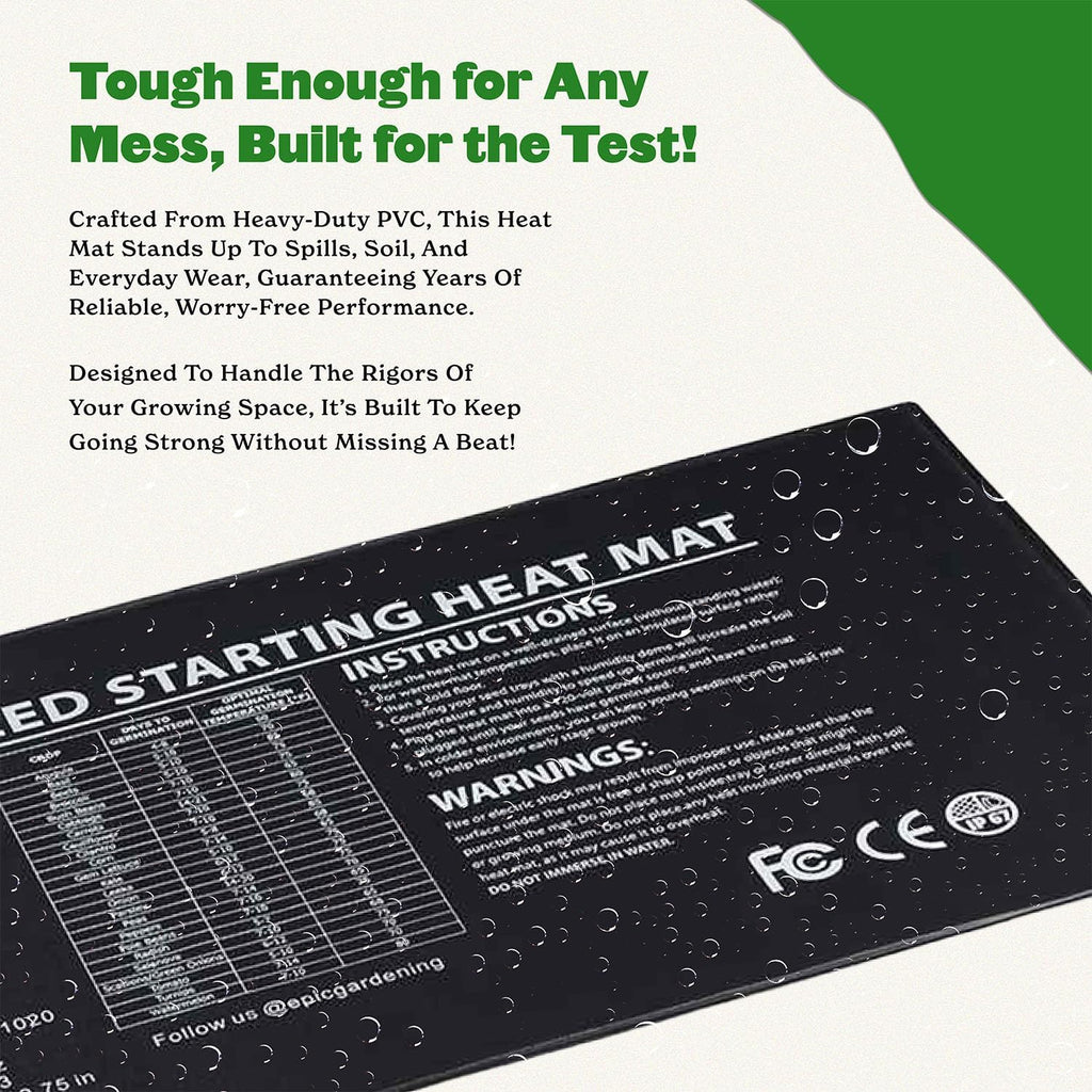 Epic Gardening Seedling Heat Mat for Plants – High-Performance 20W Heavy-Duty PVC Heating Mat for Seed Germination, Plant Growth, & Fermentation | Durable & Reliable Warmth for Indoor Gardening