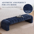 NIOIIKIT 69.7" Ottoman Bench, Teddy Upholstered Queen Size End of Bed Bench, Channel Tufted Entryway Bench with Cushion, Long Bedroom Bench, Window Bench Seat for Entryway, Living Room (Navy)