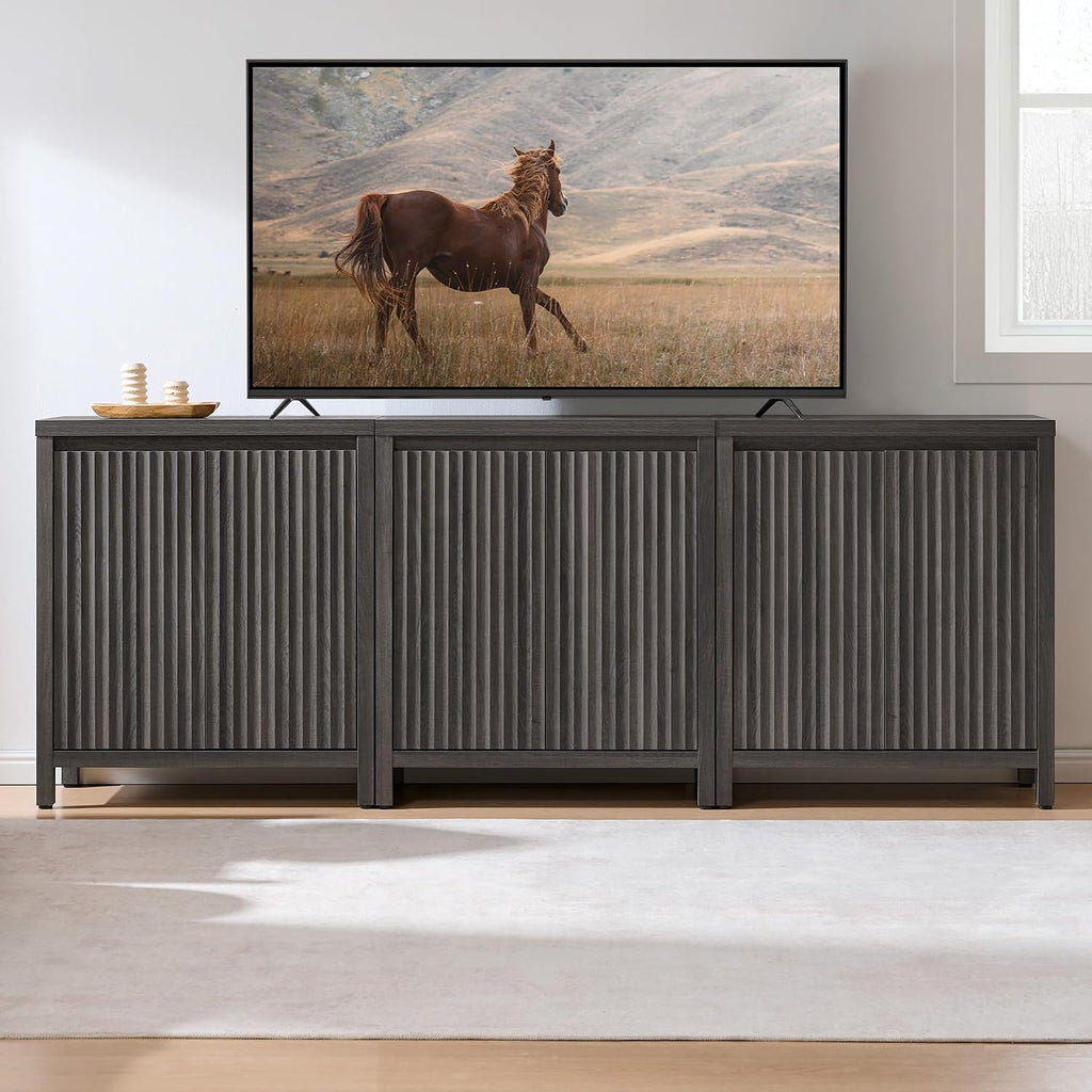 SICOTAS Sideboard Buffet Cabinet with Storage, Fluted Credenza Console Cabinet with Adjustable Shelves, Modern Coffee Bar Storage Cabinet for Kitchen, Living Room, Entryway, Black Oak, 3 PCS